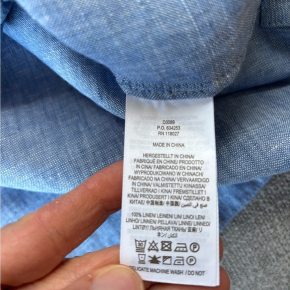 Boden Chambray Blue Long Sleeve Linen Sheath Dress Tie Waist 8L - Picture 7 of 9